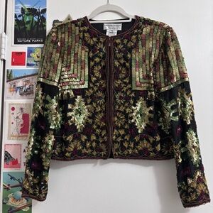 Adrianna Papell Evening black & gold fully sequined embroidered jacket